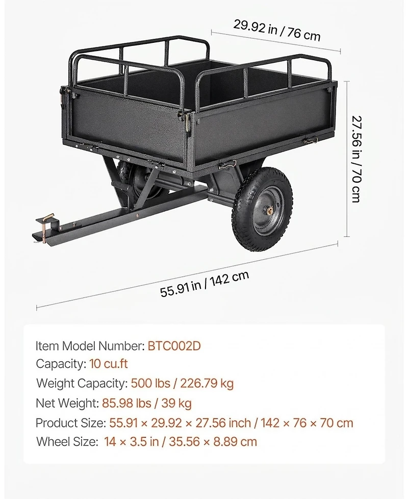 Sugift Utility Trailer 10 Cubic Feet 500lbs Capacity for Atv Utv Hauling