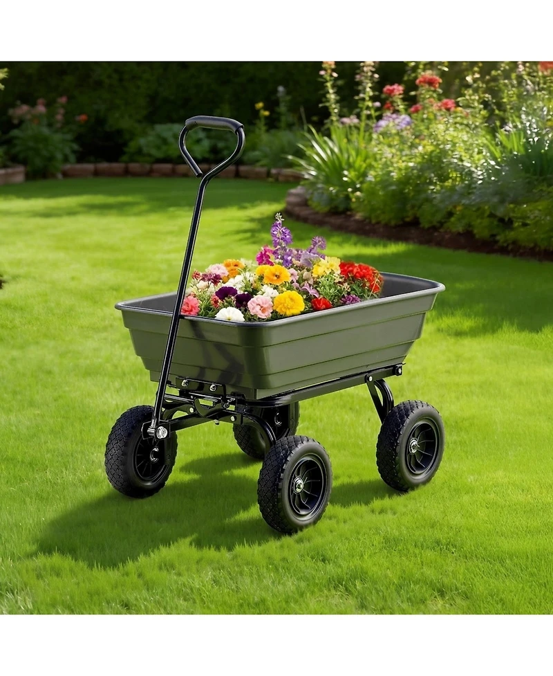 Sugift 600 lbs Poly Dump Cart Wagon with 90 Quick-Dump and 180 Swivel Wheels