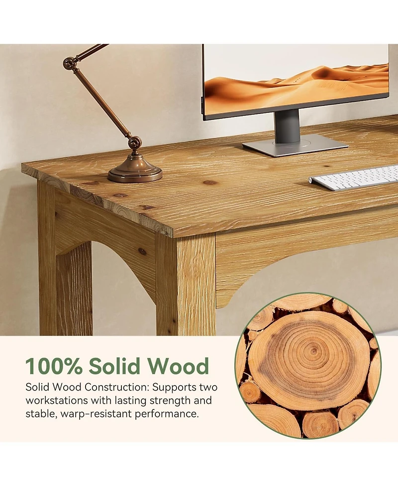 Tribesigns Solid Wood 2-Person Desk, 79-Inch Extra Long Desk, Double Computer Writing Table, Farmhouse Large Table Writing Workstation