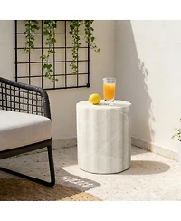 LuxenHome 17.7" Outdoor Side Table, Round End Table for Outside with Marbled Look, Small Patio Side Table for Balcony, Garden