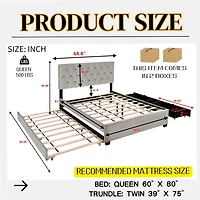 Streamdale Furniture Queen Upholstered Bed w/ Trundle Storage, No Box Spring