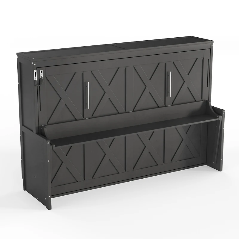 Streamdale Furniture Full Size Murphy Bed with a desk, Usb Charging Station, Led Lights