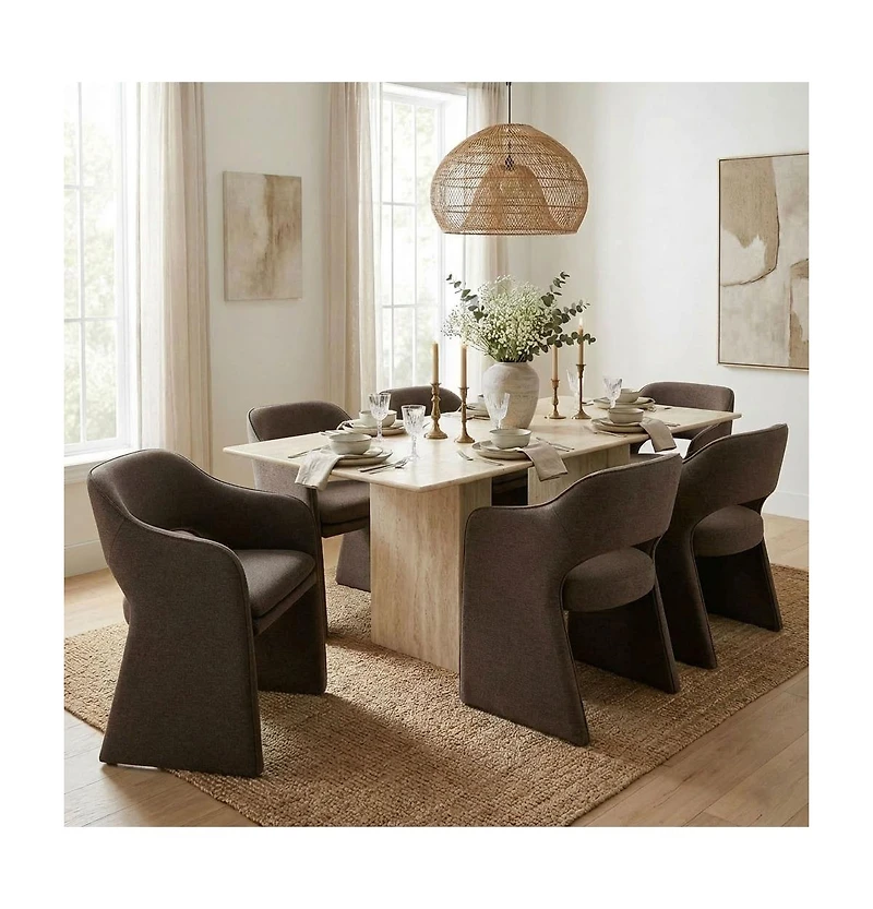 Maison Boucle Set of 2 Dining Chairs, 19-Inch Upholstered Armchairs