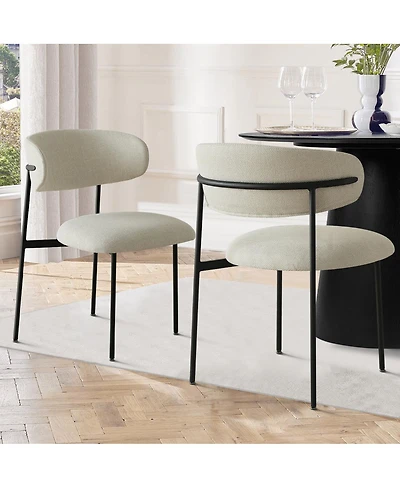 Maison Boucle Set of 2 Modern Upholstered Dining Chairs, Textured Fabric, Metal Legs