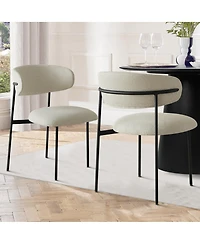 Maison Boucle Set of 2 Modern Upholstered Dining Chairs, Textured Fabric, Metal Legs