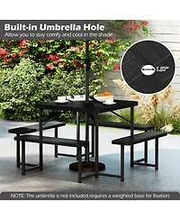 Gouun Square Hdpe Outdoor Picnic Table and 4-Bench Set for 4-8 People