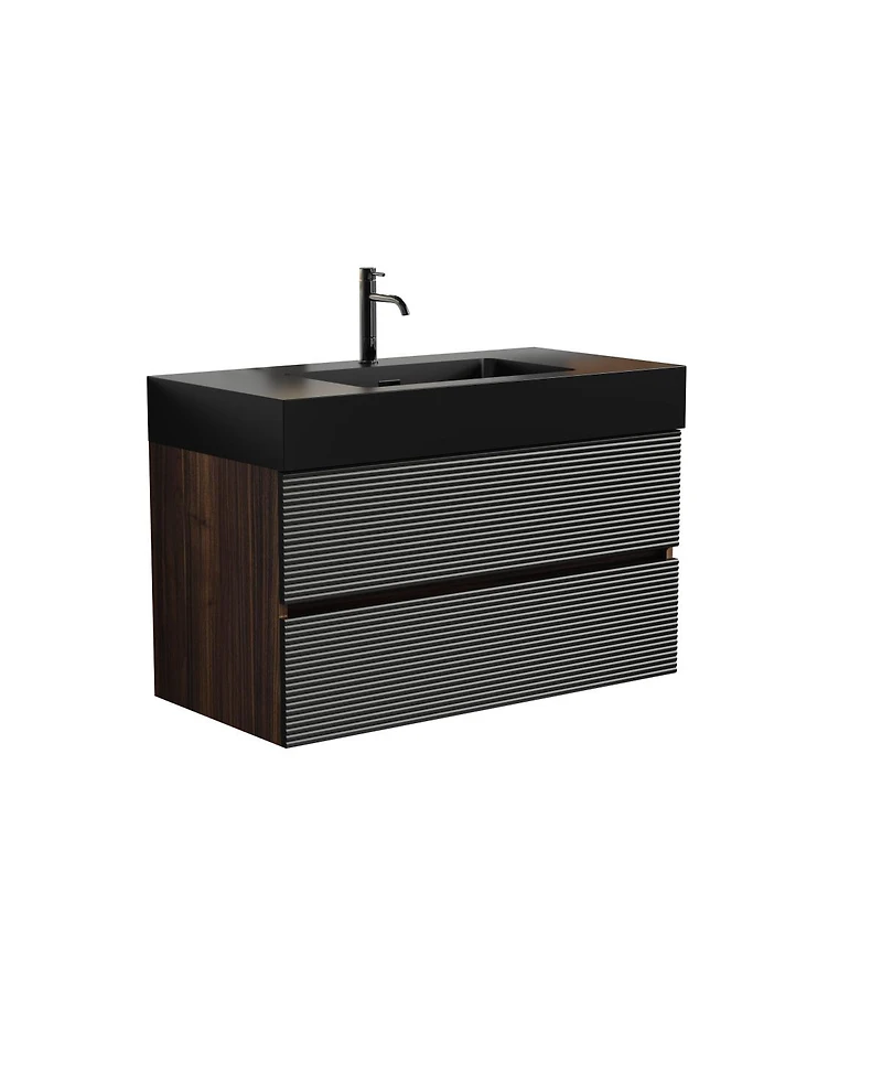 Sillysis Wall Mounted Bathroom Vanity with Sink, Double Soft Close Drawers, Floating Mid Century Modern Storage