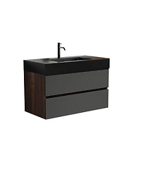 Sillysis Wall Mounted Bathroom Vanity with Sink, Double Soft Close Drawers, Floating Mid Century Modern Storage