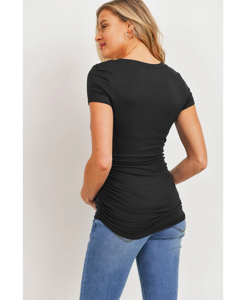 Hello Miz Maternity Side Ruched Short Sleeve T-Shirt Top