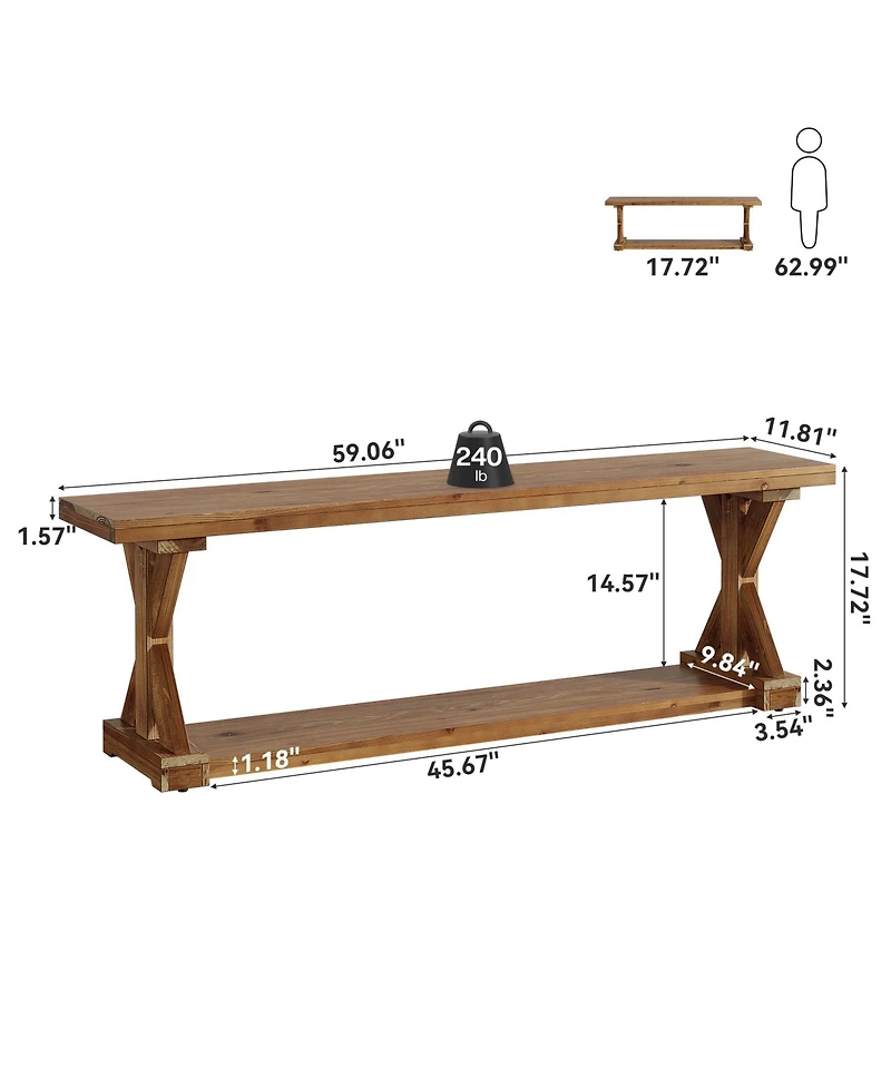 Tribesigns Solid Wood Dining Bench, Rustic Farmhouse Bench for Dining Table, 2-Tier Wooden Storage Seat