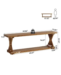 Tribesigns Solid Wood Dining Bench, Rustic Farmhouse Bench for Dining Table, 2-Tier Wooden Storage Seat