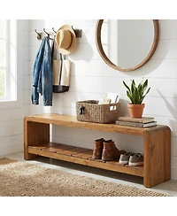 Tribesigns Solid Wood Entryway Bench with Shoe Storage, Long Shoe Bench,2-Tier End of Bed Seating