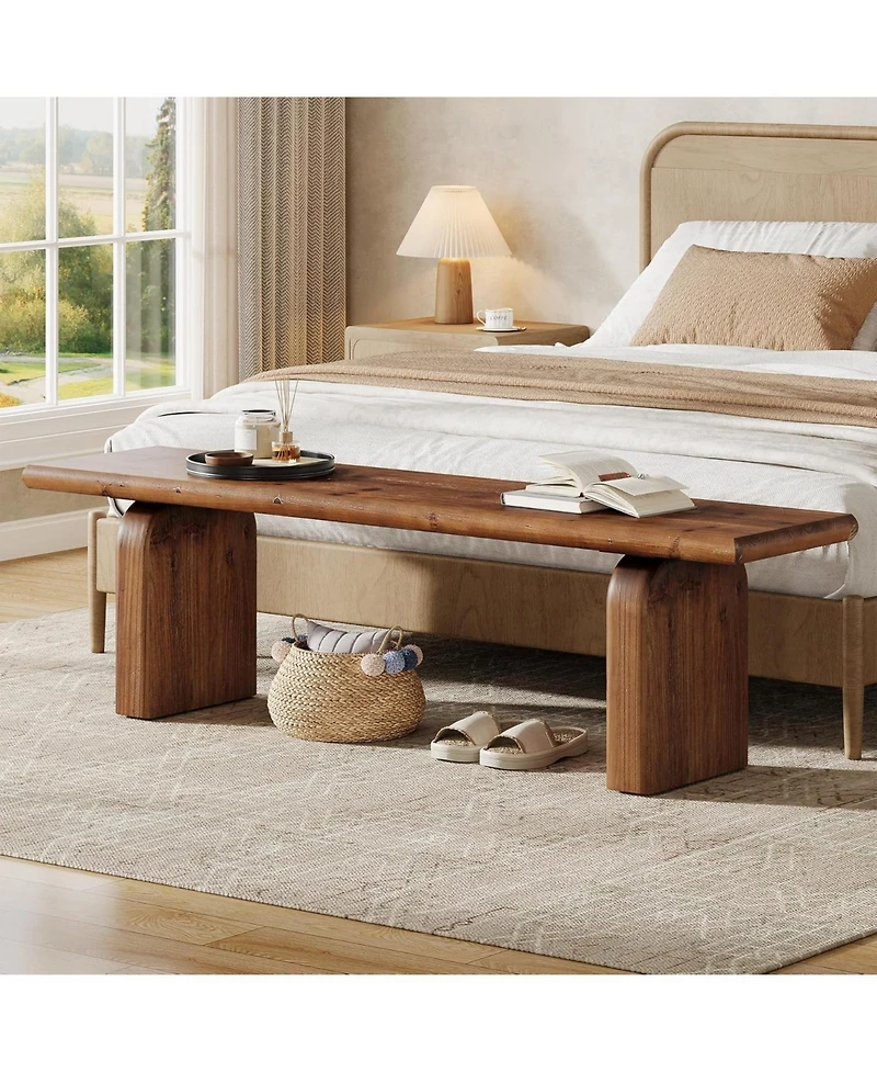 Tribesigns Solid Wood Entryway Bench, Farmhouse Indoor Wooden End of Bed Bench