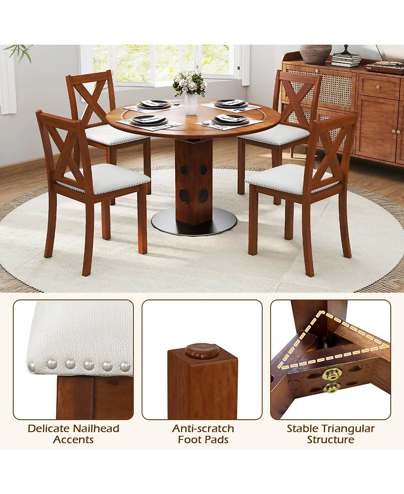 Gymax Wooden Dining Chair Set of 4 w/Acacia Wood Legs Padded Seat Curved Back