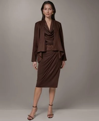Donna Karan New York Womens Drape Front Jacket Cowl Neck Top Belted Wrap Midi Skirt