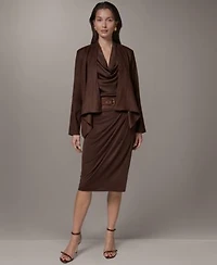 Donna Karan New York Womens Drape Front Jacket Cowl Neck Top Belted Wrap Midi Skirt