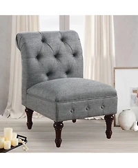 Boyel Living Classic Button-Tufted Linen Accent Chair with Vintage Wooden Legs and Plush Cushioning