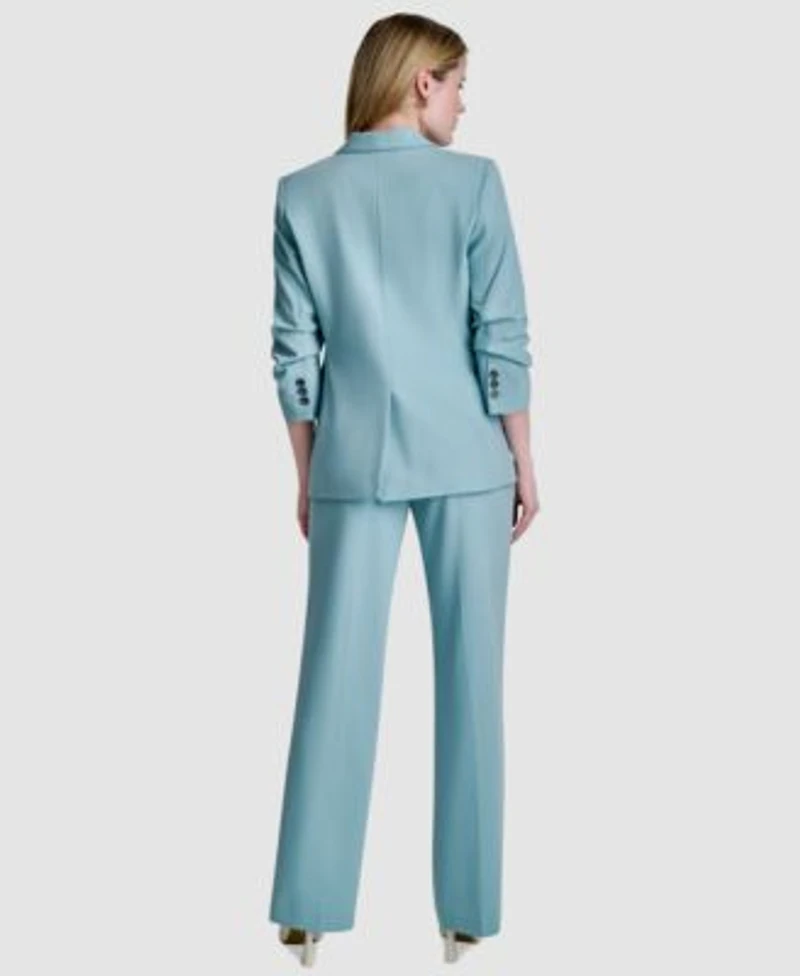 Dkny Womens Notch Collar Ruched Sleeve Blazer Printed Cowl Neck Blouse Mid Rise Ankle Length Pants