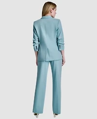 Dkny Womens Notch Collar Ruched Sleeve Blazer Printed Cowl Neck Blouse Mid Rise Ankle Length Pants