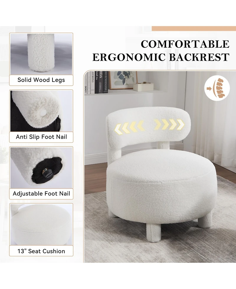 Rainsken Modern Teddy Fabric Accent Chair, Upholstered Slipper Side Chair with Curved Backrest and Solid Wood Legs for Living Room, Reading Nook