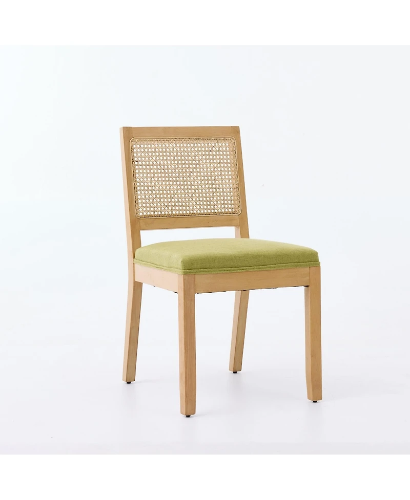 Rainsken Farmhouse Rattan Dining Chairs Set of 2, Mid Century Modern Kitchen Chairs with Square Back and Solid Wood Frame for Dining Room