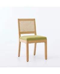 Rainsken Farmhouse Rattan Dining Chairs Set of 2, Mid Century Modern Kitchen Chairs with Square Back and Solid Wood Frame for Dining Room