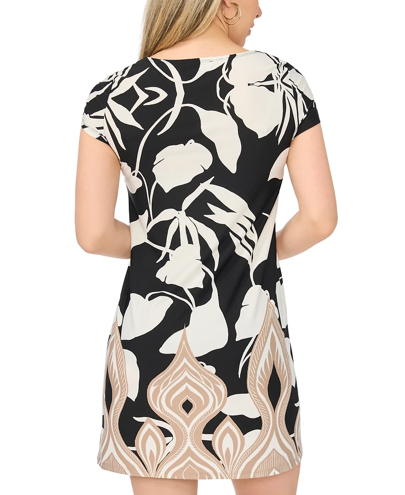 Msk Petite Printed Round Neck Shift Dress