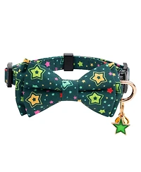 Aronkl 2 Pack Cotton Cat Collars with Bow Tie Bell Adjustable Breakaway Whale Flamingo Patterns for Spring Summer Male Female