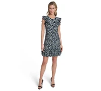Tommy Hilfiger Women's Short Jersey with Flutter Sleeves and Bottom Shift Dress