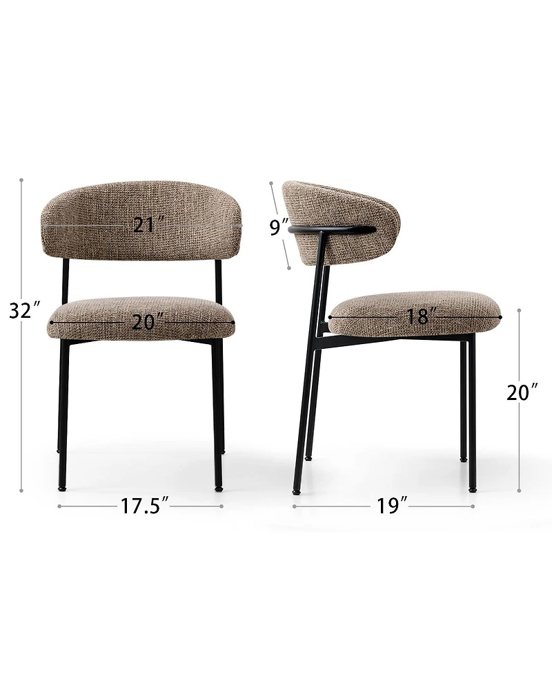 Maison Boucle Set of 2 Modern Textured Upholstered Dining Chairs with Curved Back