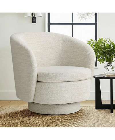 Maison Boucle 30.5" Swivel Tub Accent Chair, Woven Fabric Barrel Armchair, 1 Pc
