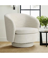 Maison Boucle 30.5" Swivel Tub Accent Chair, Woven Fabric Barrel Armchair, 1 Pc