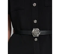 Karl Lagerfeld Paris Petite Rosette Belted Collared Blouse