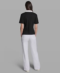 Karl Lagerfeld Paris Petite V-Neck Polo Collar Top