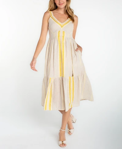 Liverpool Los Angeles Women's Striped V-Neck Midi Dress