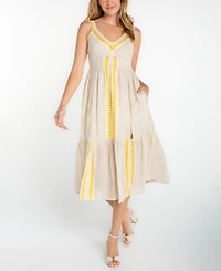 Liverpool Los Angeles Women's Striped V-Neck Midi Dress