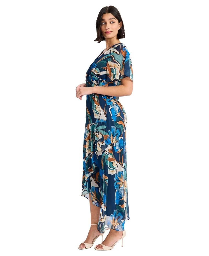 Maggy London Women's V-Neck Short Sleeve Midi Dress