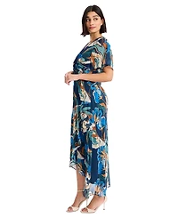 Maggy London Women's V-Neck Short Sleeve Midi Dress