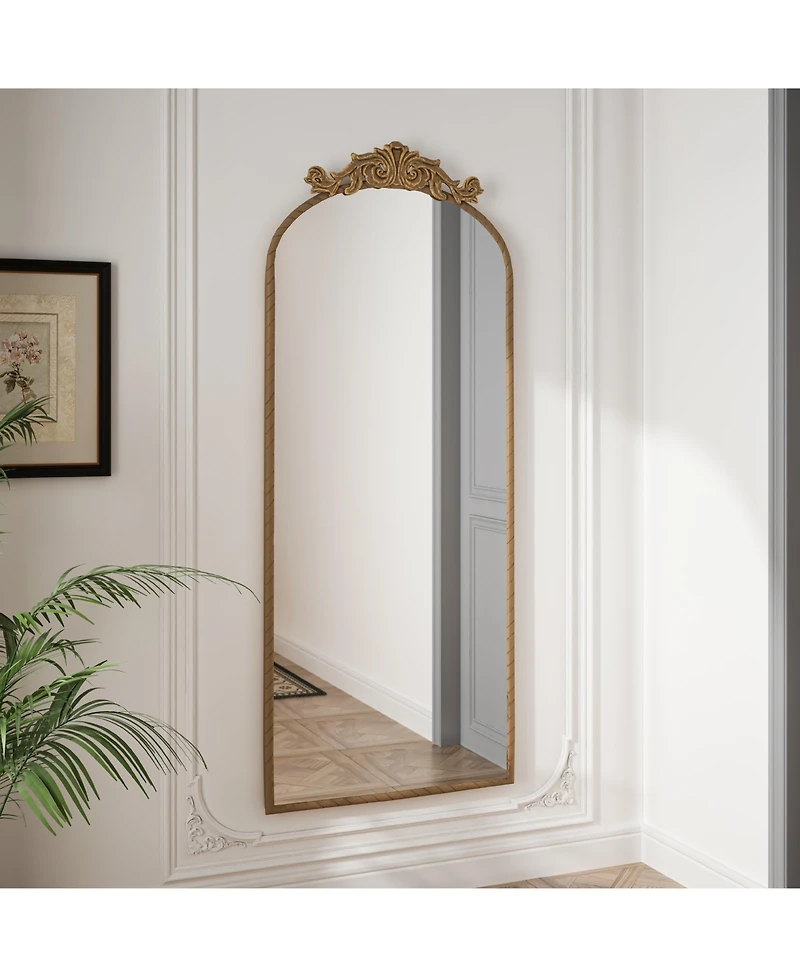Busdays 58" x 24" Arched Full-Length Wall Mirror with Ornate Carved Applique Top for Living Room or Bedroom