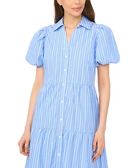CeCe Women's Short-Sleeve Collared Midi Tiered Cotton Shirt Dress