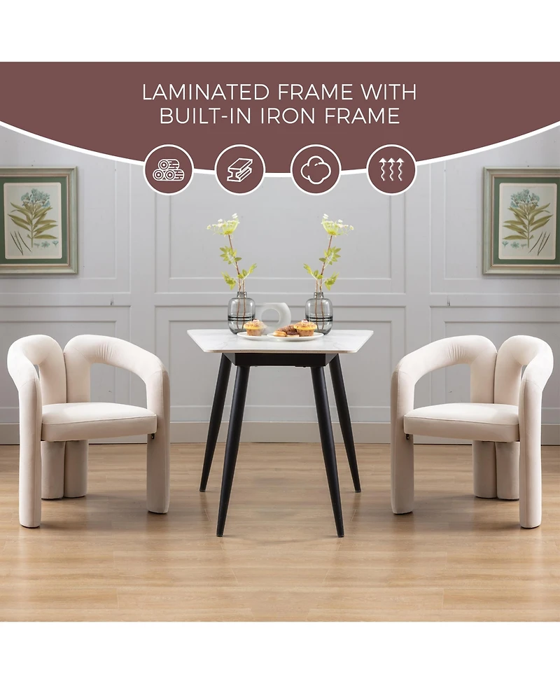 Rainsken Velvet Fabric Upholstered Accent Chair Set of 2, Barrel Side Chairs with Elephant Feet and Curved Backrest for Living Room