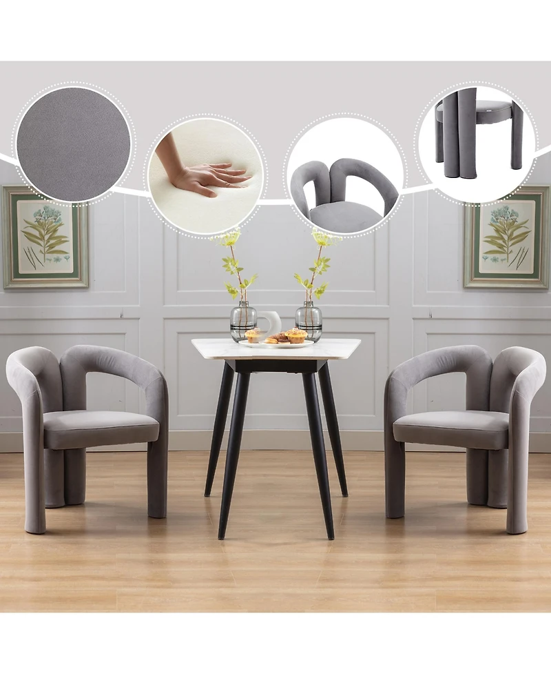 Rainsken Luxury Velvet Upholstered Barrel Chair Set of 2, Side Chairs Featuring Curved Back and Elephant Feet for Living Room