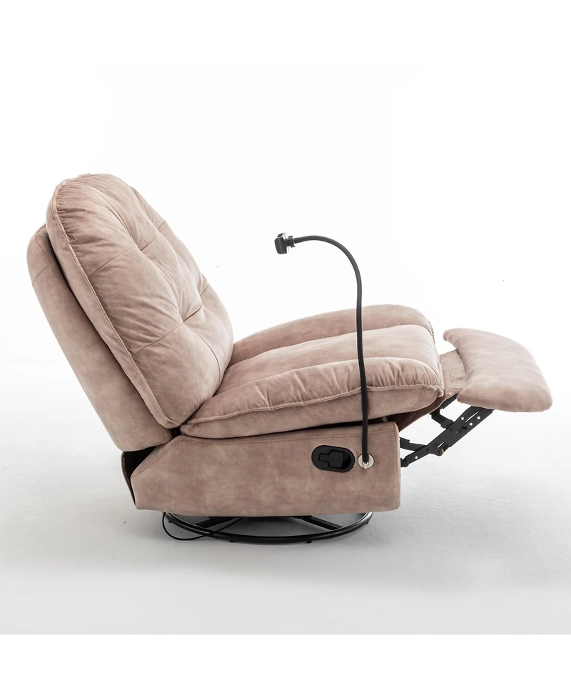 Rainsken Swivel Rocking Recliner Chair, Single Lounge Chair with Phone Holder, Comfortable Relaxing Chair for Living Room and Office
