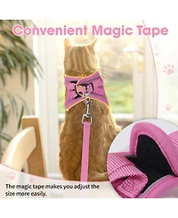 Aronkl Escape Proof Cat Harness Leash Set Soft Adjustable Breathable Mesh Reflective Strips for Kitten Puppy Bunny