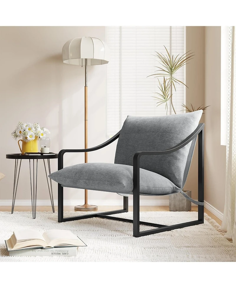 gaomon Set of 2 Sling Accent Chairs, Removable Cushion, Lounge Chairs for Living Room, Bedroom, Patio, Easy Assembly