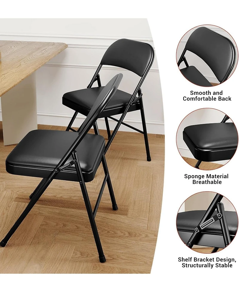 gaomon 6-Pack Folding Chairs with Padded Cushion and Back, Pu Leather, Stackable, Portable for Dining, Office, Indoor/Outdoor