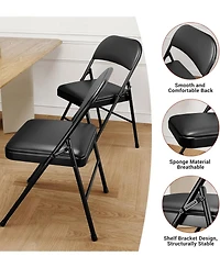 gaomon 6-Pack Folding Chairs with Padded Cushion and Back, Pu Leather, Stackable, Portable for Dining, Office, Indoor/Outdoor
