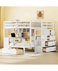 Streamdale Furniture Full Over Twin Bunk Bed with Desk, Drawers and Shelves