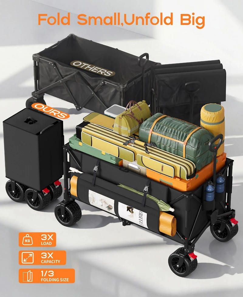 Sugift 47.6"L Collapsible Wagon Cart, 400lbs Weight Capacity 300L Heavy Duty Beach Wagons with Big All-Terrain Wheels for Groceries, Shopping, Camping