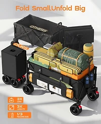Sugift 47.6"L Collapsible Wagon Cart, 400lbs Weight Capacity 300L Heavy Duty Beach Wagons with Big All-Terrain Wheels for Groceries, Shopping, Camping